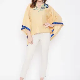 The Kaftan Company Yellow Embroidered Top image 5