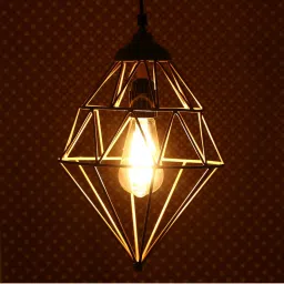 ecraftindia Edison Filament Golden Finish Diamond Cage Pendant Light, Ceiling Hanging Lamp image 2