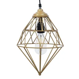 ecraftindia Edison Filament Golden Finish Diamond Cage Pendant Light, Ceiling Hanging Lamp image 3