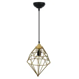 ecraftindia Edison Filament Golden Finish Diamond Cage Pendant Light, Ceiling Hanging Lamp image 4