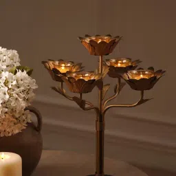 Pure Home and Living Bronze Lotus Shaped 5 Arm Candelabra image 2
