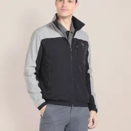 U.S. Polo Assn. Black Regular Fit Colour Block Wind Cheater image 1