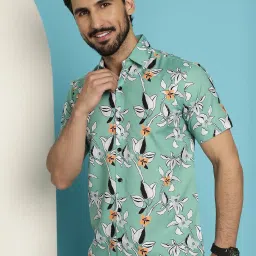 Indian Needle Light Green Regular Fit Printed Shirt image 1