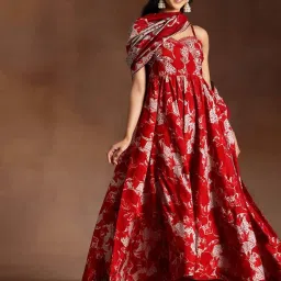 Libas Red & White Printed Kurta and Pant Set With Dupatta image 1