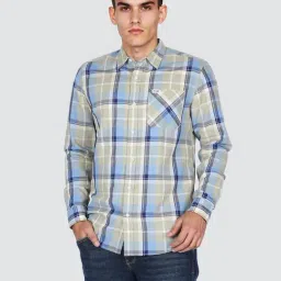 Wrangler Blue Cotton Regular Fit Checked Shirt-picture-29