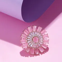 Zaveri Pearls Pink Cubic Zirconia Party Bling Statement Brass Adjustable Finger Ring-ZPFK16113 image 1
