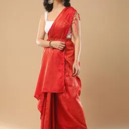 Saree Mall Red Woven Saree With Unstitched Blouse image 1