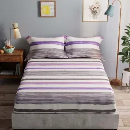 BIANCA Amolina Grey & Purple Cotton 135 TC 115 GSM Double Size Bedsheet With Pillow Covers image 1