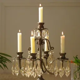 Pure Home and Living Bronze 5 Arm Tapered Candelabra with Hanging Crystals-picture-13