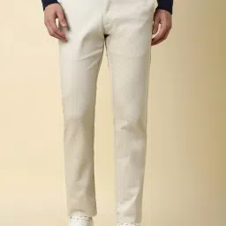 Allen Solly Cream Slim Fit Texture Trousers image 1