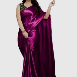 APNISHA Purple Plain Saree With Unstitched Blouse image 1