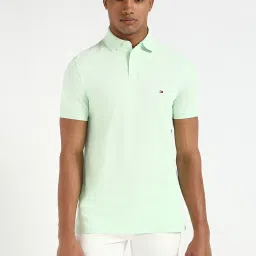 Tommy Hilfiger Opal Green Cotton Regular Fit Polo T-Shirt image 1
