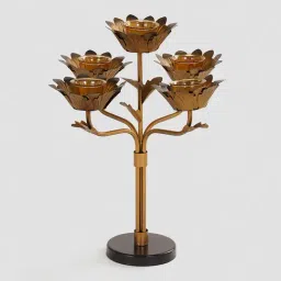 Pure Home and Living Bronze Lotus Shaped 5 Arm Candelabra image 4