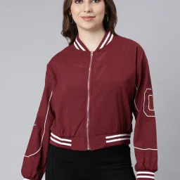 showoffff SHOWOFF Maroon Regular Fit Bomber Jacket image 1