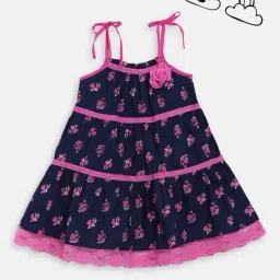 Butterfly Blush Kids Navy Floral Print Casual Dresses-image-13