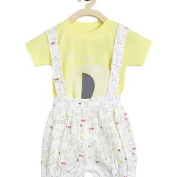 Li'l Tomatoes Kids Yellow & White Cotton Printed Dungaree-image-50