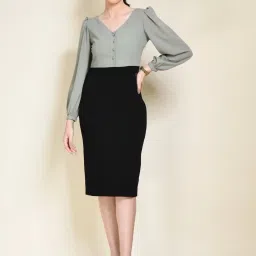 Exude Green & Black Plain Shift Dress image 1