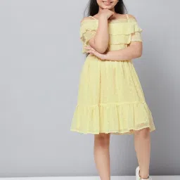 StyloBug Girls Yellow Self Pattern Dress image 1