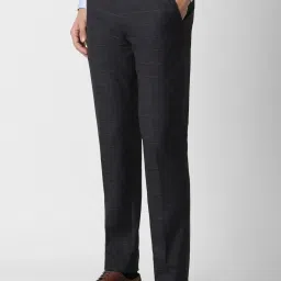 Peter England Black Slim Fit Checks Trousers image 1