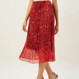 Anvi Be Yourself Red Floral Print A-Line Skirt-picture-8