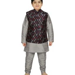 SG Yuvraj Kids Navy & Grey Printed Full Sleeves Kurta Set-picture-45