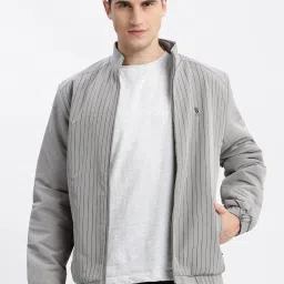 showoffff SHOWOFF Grey Nylon Slim Fit Stripes Jacket image 1