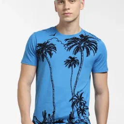 Jack & Jones Royal Blue Slim Fit Printed Cotton Crew T-Shirt-picture-28