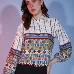 BUYNEWTREND White Cotton Printed Shirt image 1