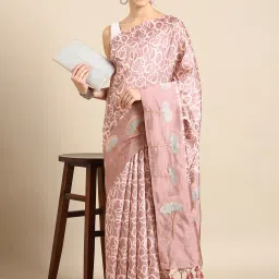 Kalyan Silks Pink Silk Printed Saree With Unstitched Blouse image 1