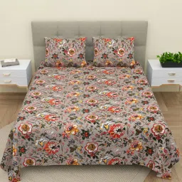 BELLA CASA Printed Multicolor 180 TC Cotton King Bedsheet with 2 Pillow Covers image 1