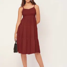 Moomaya Red Regular Fit Midi Dress image 1