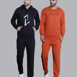 Vimal Jonney Black & Orange Regular Fit Printed Sweatshirt & Trackpant Set - Pack of 2 image 1