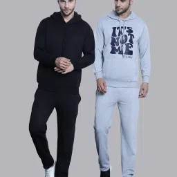 Vimal Jonney Black & Grey Regular Fit Printed Hooded Sweatshirt & Trackpant Set - Pack of 2 image 1