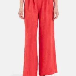 Kazo Red Striped Relaxed Fit High Rise Trousers image 1