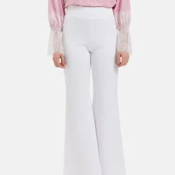 Kazo White Regular Fit High Rise Trousers image 1