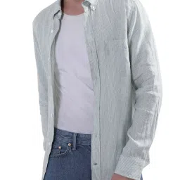 Gant Green Linen Regular Fit Striped Shirt image 1