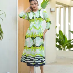 Juniper Green Printed 3/4th sleeve Midi Dress image 1