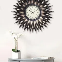 CHRONIKLE Sun Burst Design Black Iron Roman Number Analog Wall Clock image 1