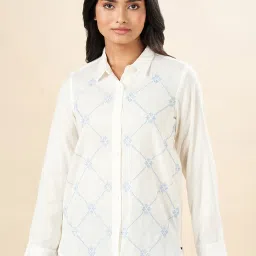 Akkriti by Pantaloons White Cotton Embroidered Shirt image 1