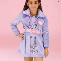 Cutecumber Girls Purple Polyester Solid Mini Dress with Blazer image 1