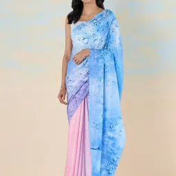 navyasa by liva Blue & Pink Printed Saree With Unstitched Blouse image 1