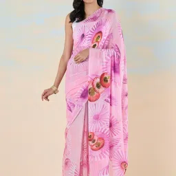 navyasa by liva Pink Printed Saree With Unstitched Blouse image 1