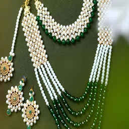 JOHARKAMAL Gold Plated Artificial Stones And Pearls Beaded Jewellery Set With Maang Tika-image-12
