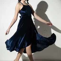 MABISH by Sonal Jain Halter Neck Velvet Fit & Flare Midi Dress image 2