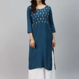 HIGHLIGHT FASHION EXPORT Teal Blue Embellished Straight Kurta image 1