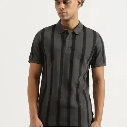 United Colors Of Benetton Grey Cotton Regular Fit Striped Polo T-Shirt image 1