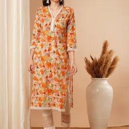 Fashor Multi Pure Cotton Regular Fit Floral Print Kurta image 1