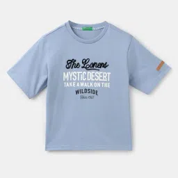 United Colors of Benetton Kids Blue Cotton Printed T-Shirt image 1