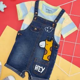 Pantaloons Baby Kids Blue & Green Embroidered Dungaree Set image 1