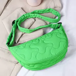 Accessorize London Green Fabric Quilted Sling Handbag image 1